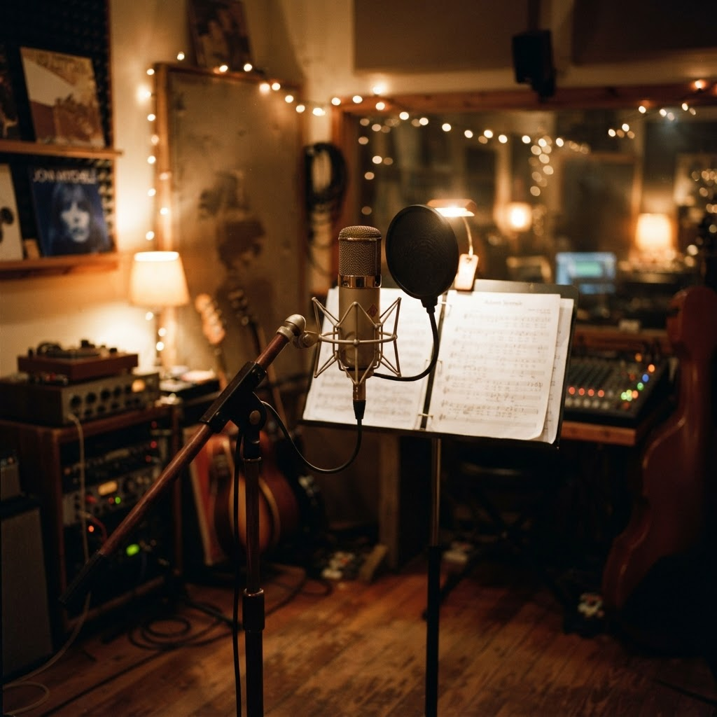 Microfone em um estúdio de música