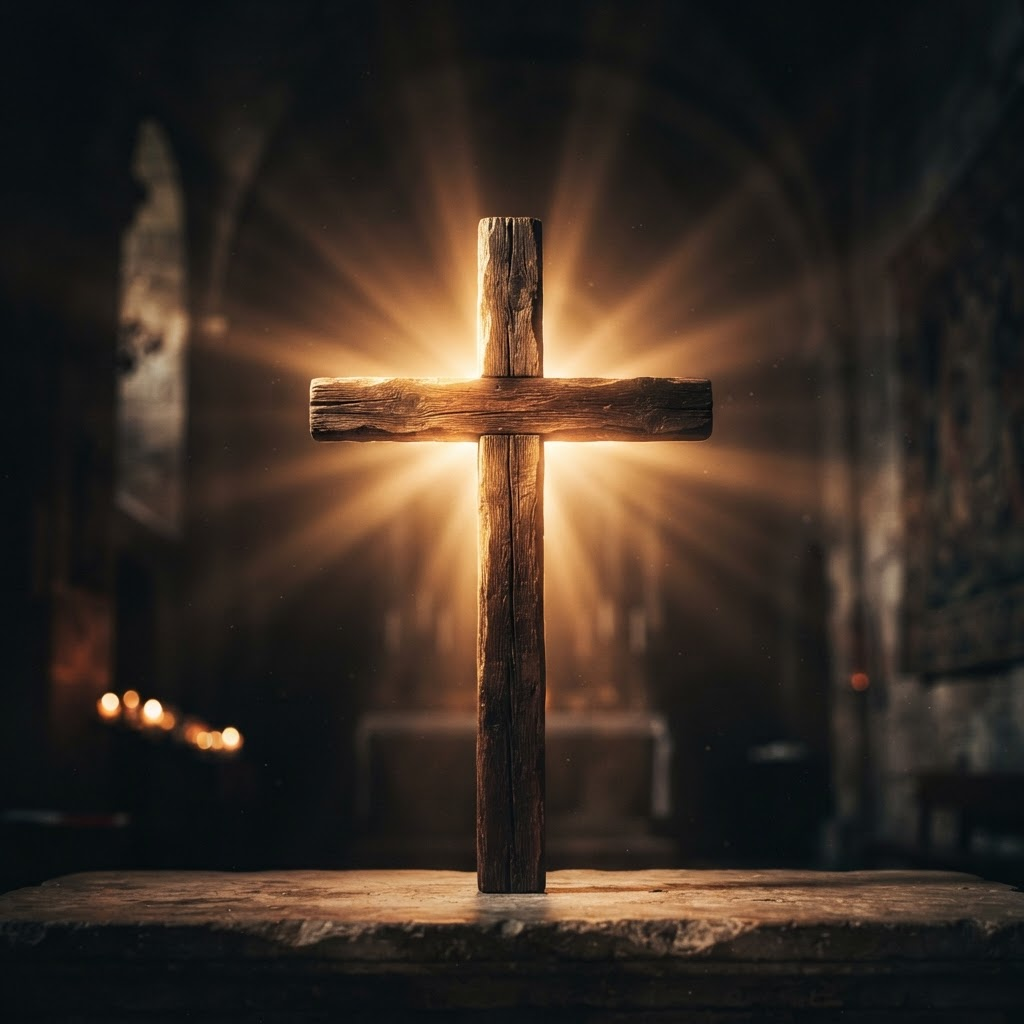 Cruz de madeira iluminada